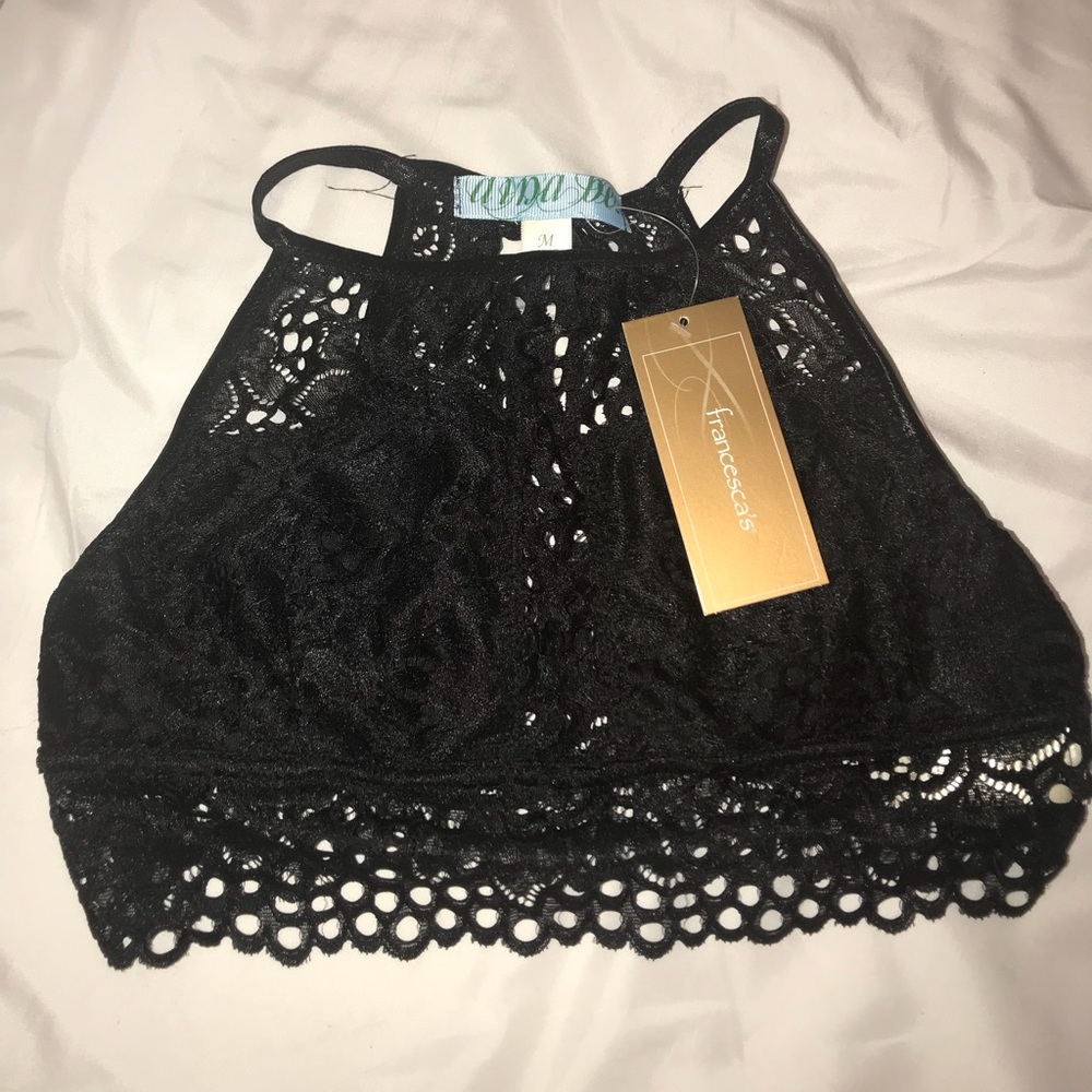 High neck black lacy bralette